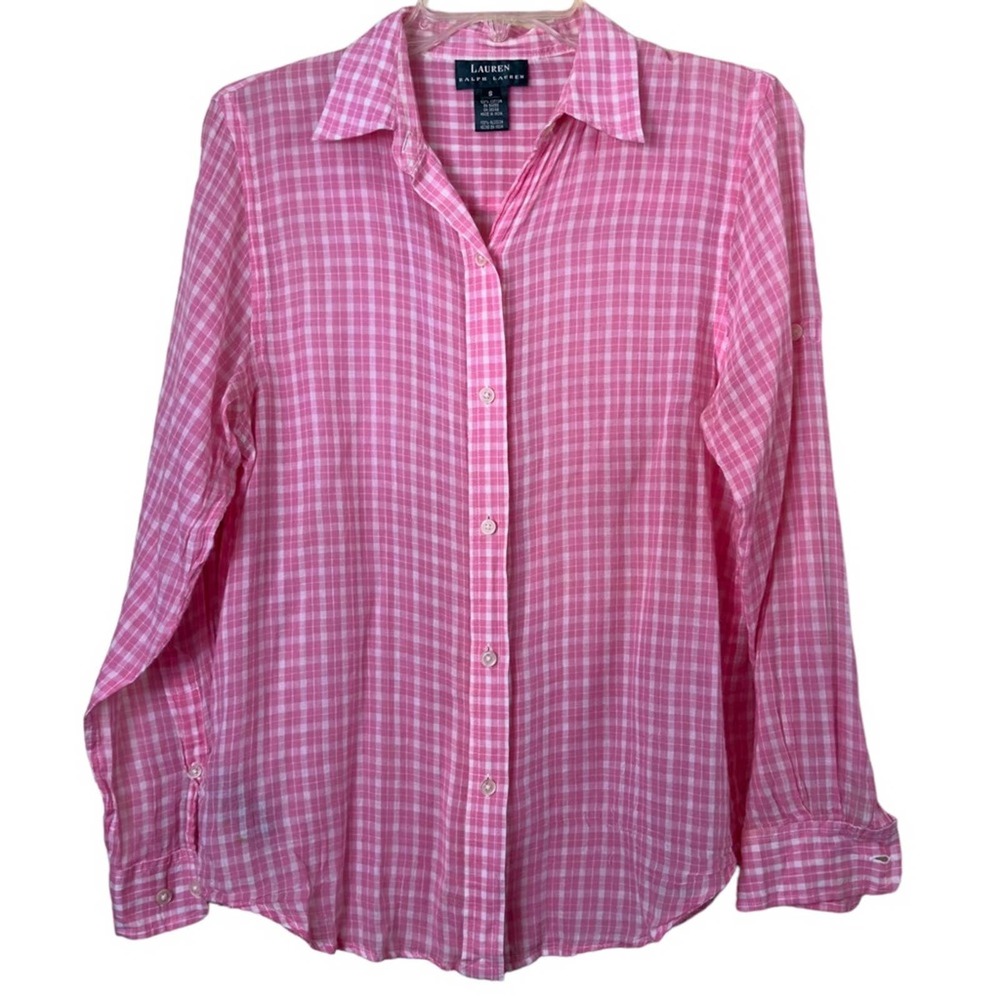 Vintage Lauren Ralph Lauren Sheer Pink Blouse Size Small